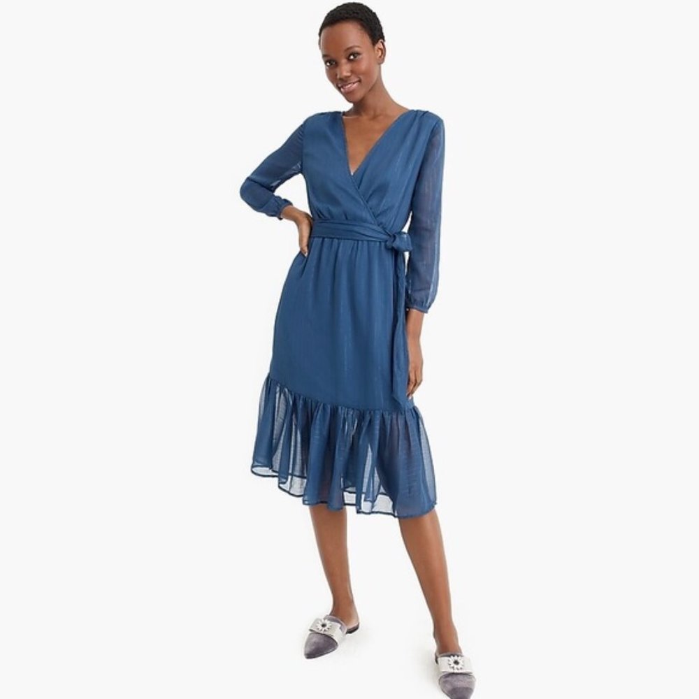 Point Sur J. Crew Faux-Wrap Crinkle Chiffon Dress - Picture 2 of 8
